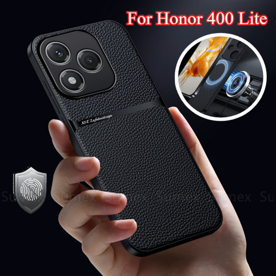 หนังหรูหราผู้ถือรถแม่เหล็กสําหรับ Honor 400 Lite 5G เคสโทรศัพท์กันกระแทก Soft TPU Anti Fall ฝาหลัง H