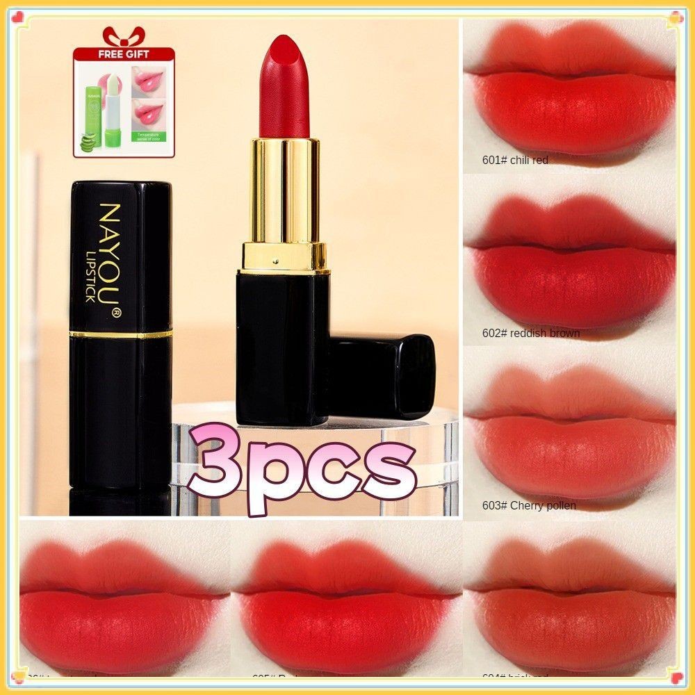 Nayou Makeup Matte Lipstick 6 สี Waterproof Sweet-proof Moisturizing Long-lasting Whitening Square T