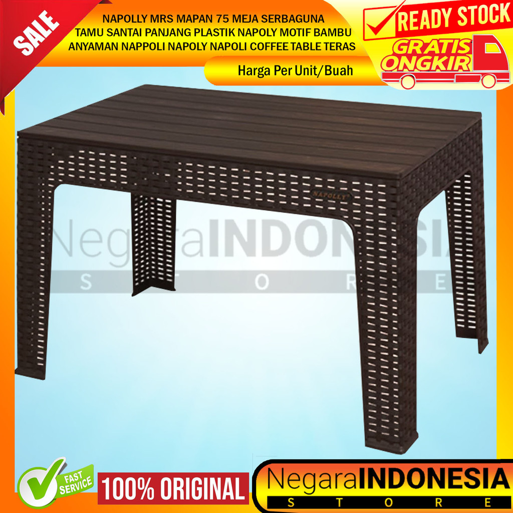 MERAH Napolly Mrs. Mapan 75/7045 ยาวทอโต๊ะแขก Napoly อเนกประสงค์พลาสติก Pelici ไม้ไผ่ลายไม้สักสีฟ้าส