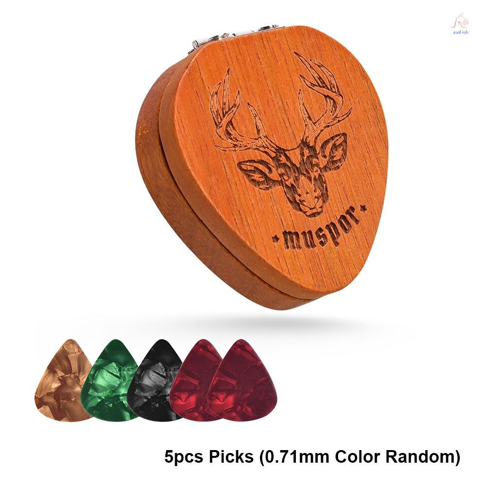 Muspor MX0379D 5pcs กีตาร์มะฮอกกานี Picks พร้อมกล่องเก็บกีตาร์สามเหลี่ยมคลาสสิก 0.71 มม.สีสุ่ม Picks กีตาร์อุปกรณ์เสริมสําหรับเบสไฟฟ้าอะคูสติกคลาสสิก