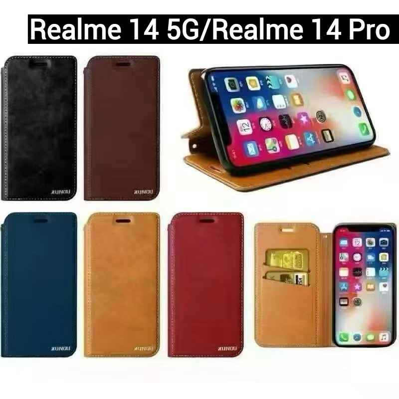 เคสกระเป๋า สำหรับ Realme 14 5G/Realme 14 Pro 5G มีช่องใส่นามบัตร เคสกระเป๋าซองเปิดปิด มีขาตั้งในตัว