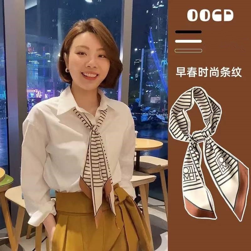 ผ้าพันคอไหมยาว สไตล์ใหม่ฤดูใบไม้ผลิฤดูร้อน ผ้าพันคอที่เข้ากันกับเสื้อเชิ้ต ริบบิ้น เข็มขัดมัลติฟังก์ชัน ผ้าผูกผม ผ้าพันคอพิมพ์ลายระดับสูง