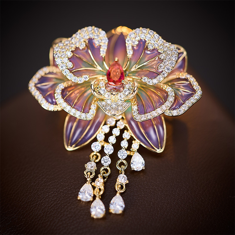สไตล์จีน Elegant High-End Zircon น้ํามันหยด Peony ดอกไม้ Retro เข็มกลัดแฟชั่นเครื่องประดับ Niche Design Fringe Corsage - รูปที่ 6