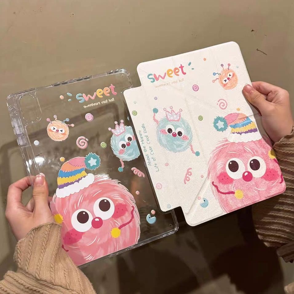 เคสไอแพดน่ารักสำหรับAir13 pro 12.9 Air4/5 Air6เคสiPad Gen10 Gen11 Gen7/8/9 pro11มีที่เก็บปากกาหลังใส