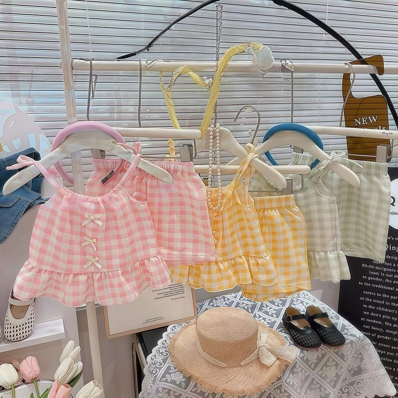 MooDeng Baby ลายสก๊อตสีหวาน ชุดเด็กหญิง  ผ้าฝ้าย สายเดี่ยว คอกลม  สำหรับเด็ก 9 เดือน 5 ปี ดีไซน์น่ารัก แฟชั่นเกาหลี รูปที่ 7