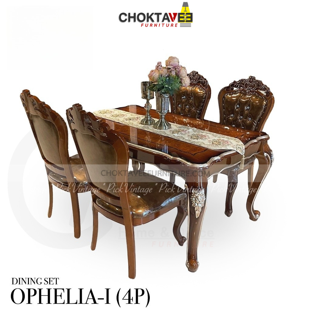 ชุดโต๊ะอาหาร 4P. 150cm. วินเทจ หลุยส์ สีเข้ม (Platinum Classic Sr.) รุ่น SET-TTB-LV OPHELIA-I [Pick 