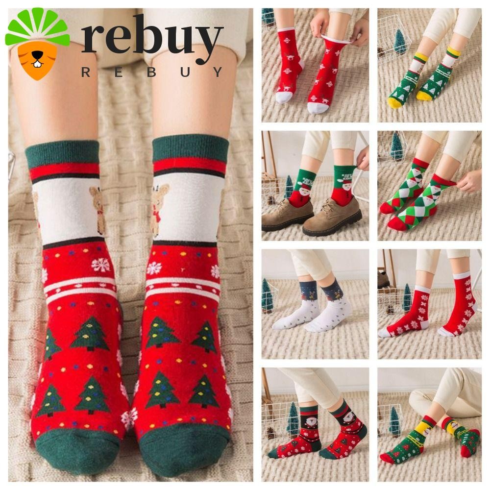 ซื้อถุงเท้าคริสต์มาส, Snow Elk Happy Christmas ถุงเท้า, ของขวัญถุงเท้าหลอดกลางผ้าฝ้ายหนาถุงเท้าซานตาคลอสเด็ก