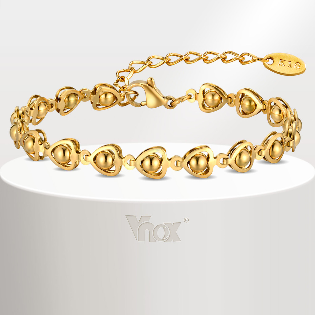 VNOX วีน็อกซ์ แฟชั่นหัวใจรักแฮนด์เมดสร้อยข้อมือโซ่สําหรับผู้หญิงสาวสแตนเลสรอบลูกปัดโซ่สร้อยข้อมือเครื่องประดับแต่งงานของ