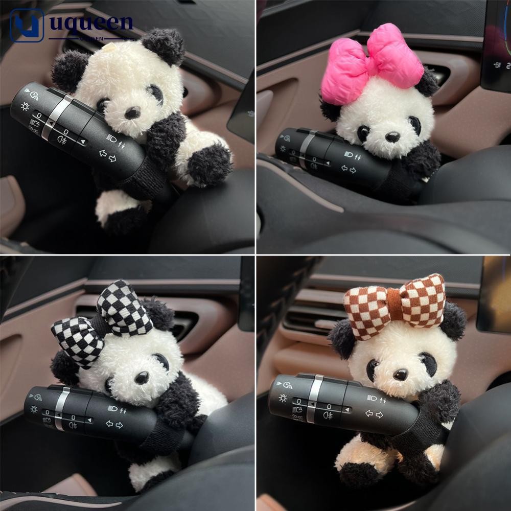 Uqueen รถน่ารัก Bowknot Panda Wiper ไฟเลี้ยวสวิทช์เครื่องประดับ Plush Decor ตุ๊กตา Auto อุปกรณ์ตกแต่งภายใน G3J3