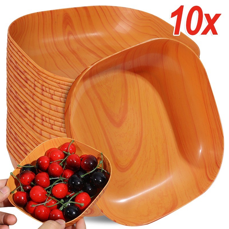 10 ชิ้นเลียนแบบลายไม้แผ่น - 14 ซม.Stackable Square ผลไม้เค้กจาน - อาหารเย็นในครัว