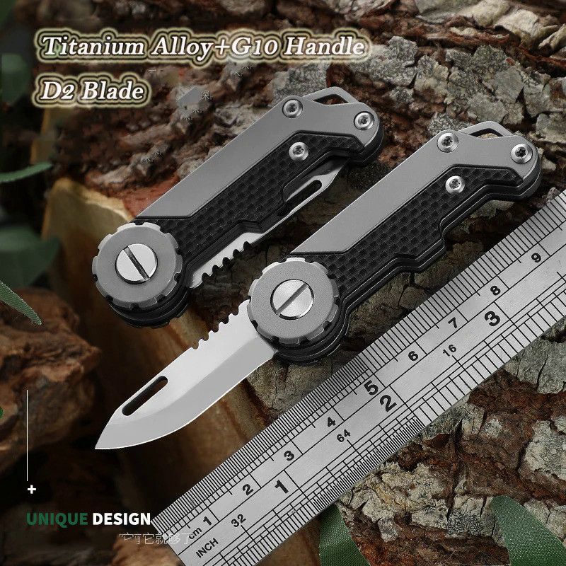Titanium Alloy EDC Folding knife High Hardness D2 Blade MINI Knife Key Chain Portable Express Unpack