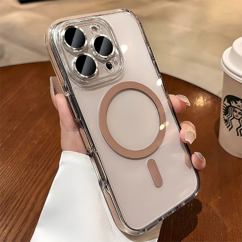 หรูหราทะเลทรายไทเทเนียมโปร่งใสแม่เหล็กกรณีโทรศัพท์ สําหรับ iPhone 16 15 14 13 Pro Max 16 Plus กล้องป้องกันคริสตัลกันกระแทกอะคริลิฮาร์ดปก