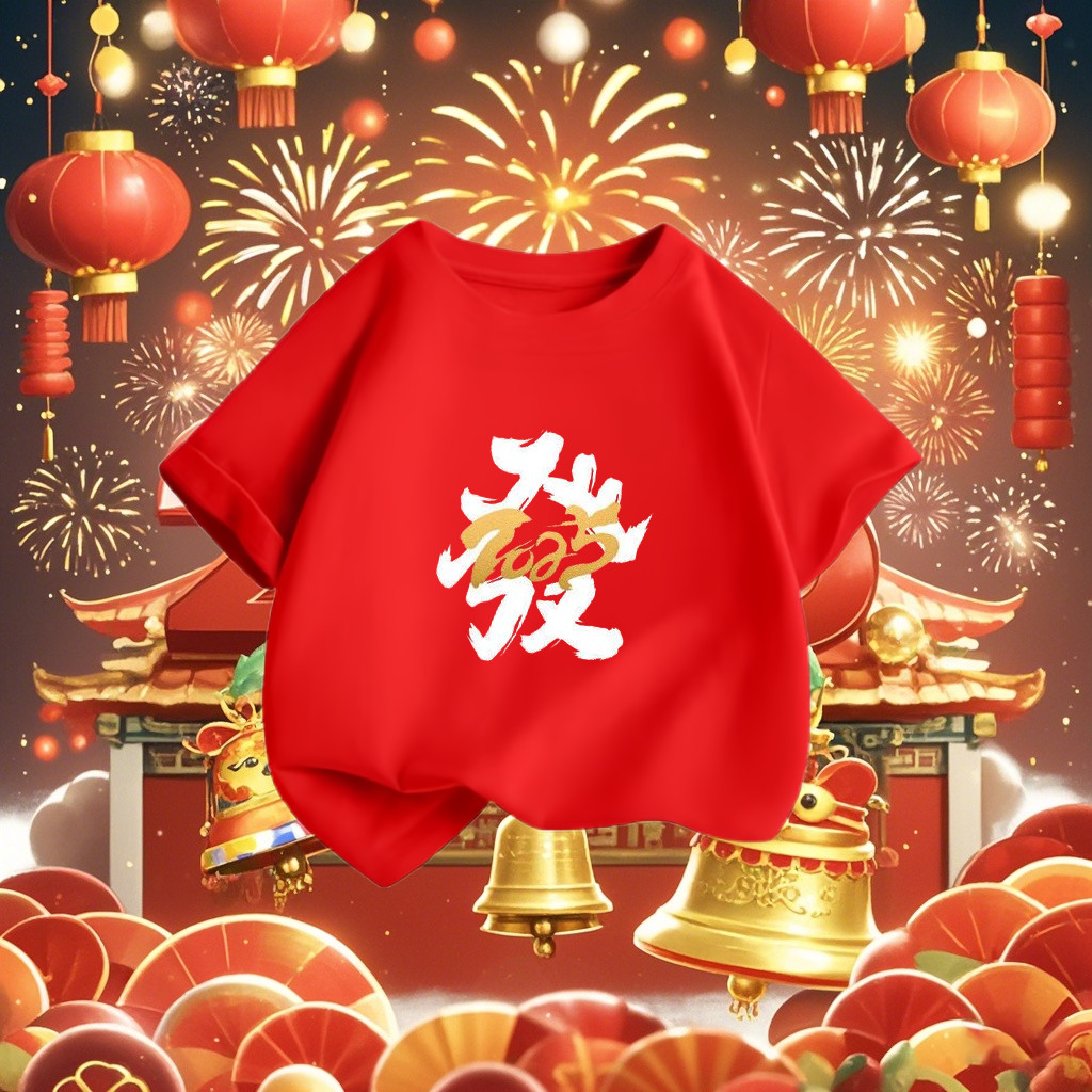 (จัดส่งตลอด 24 ชั่วโมง)KIDS PRINCESS New Year T-shirt เสื้อยืดแขนสั้นสำหรับเด็ก สีแดงน่ารัก หมายเลข N568