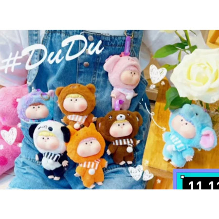 พรีออเดอร์ (ยกbox 6จุ่ม) Dudu Zoo Collection พวงกุญแจเด็กแก้มอ้วนใส่ชุดสัตว์ ใส่ผ้าพันคอ สินค้าเข้าก