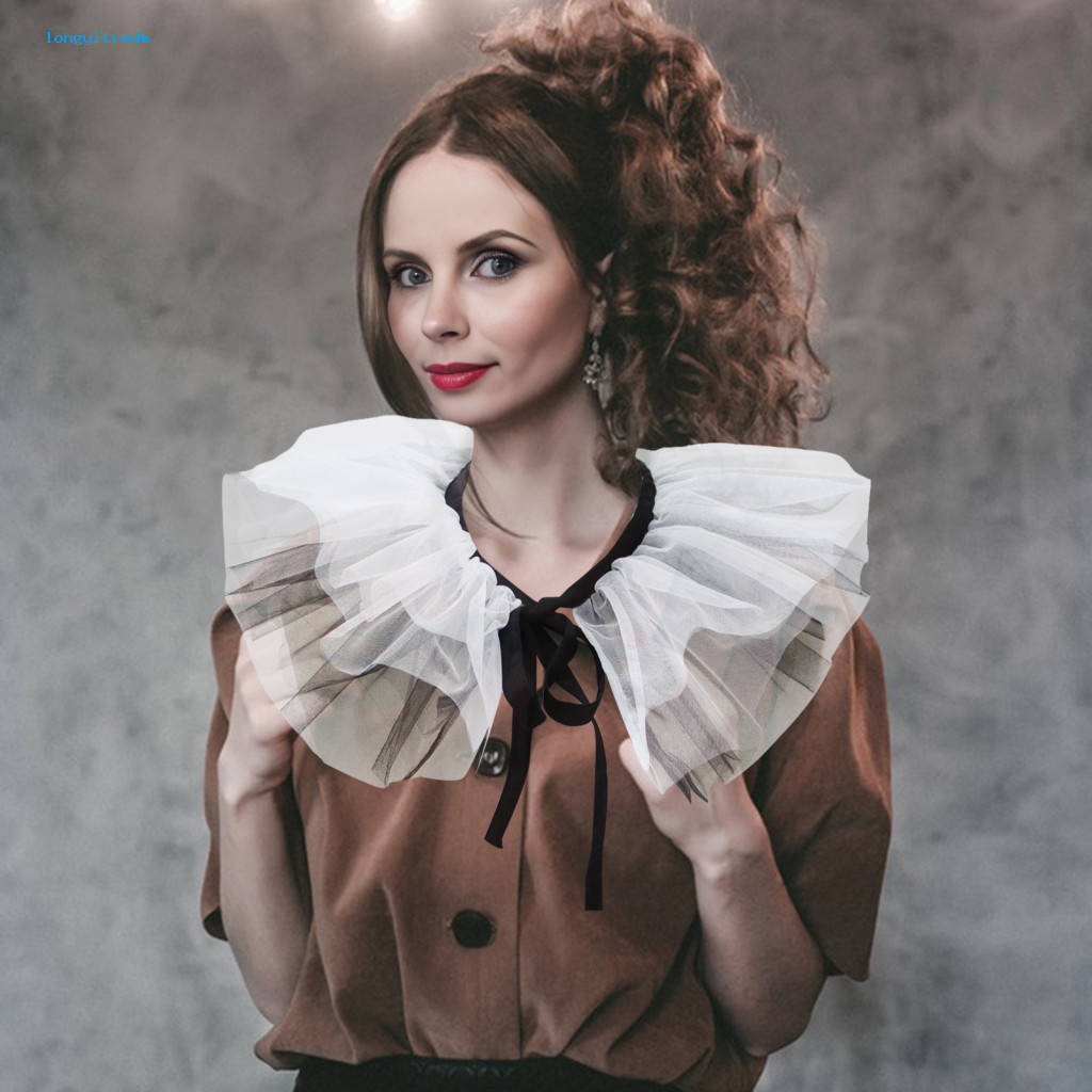 การจับคู่สีปกปลอมทนทานปลอมปกวินเทจเรนาซองส์นัวเนียตาข่ายปกเค้นคอสําหรับตัวตลกคอสเพลย์พรรคอุปกรณ์เสริ