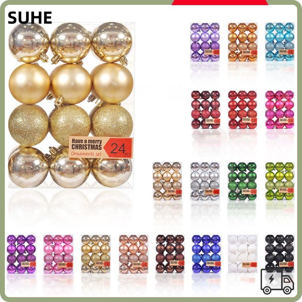 Suhe ชุดลูกบอลคริสต์มาส 24 ชิ้น, ลูกต้นคริสต์มาสพลาสติก Suspensable, คุณภาพสูง 3 ซม. 10 สี Xmas Baubles Party
