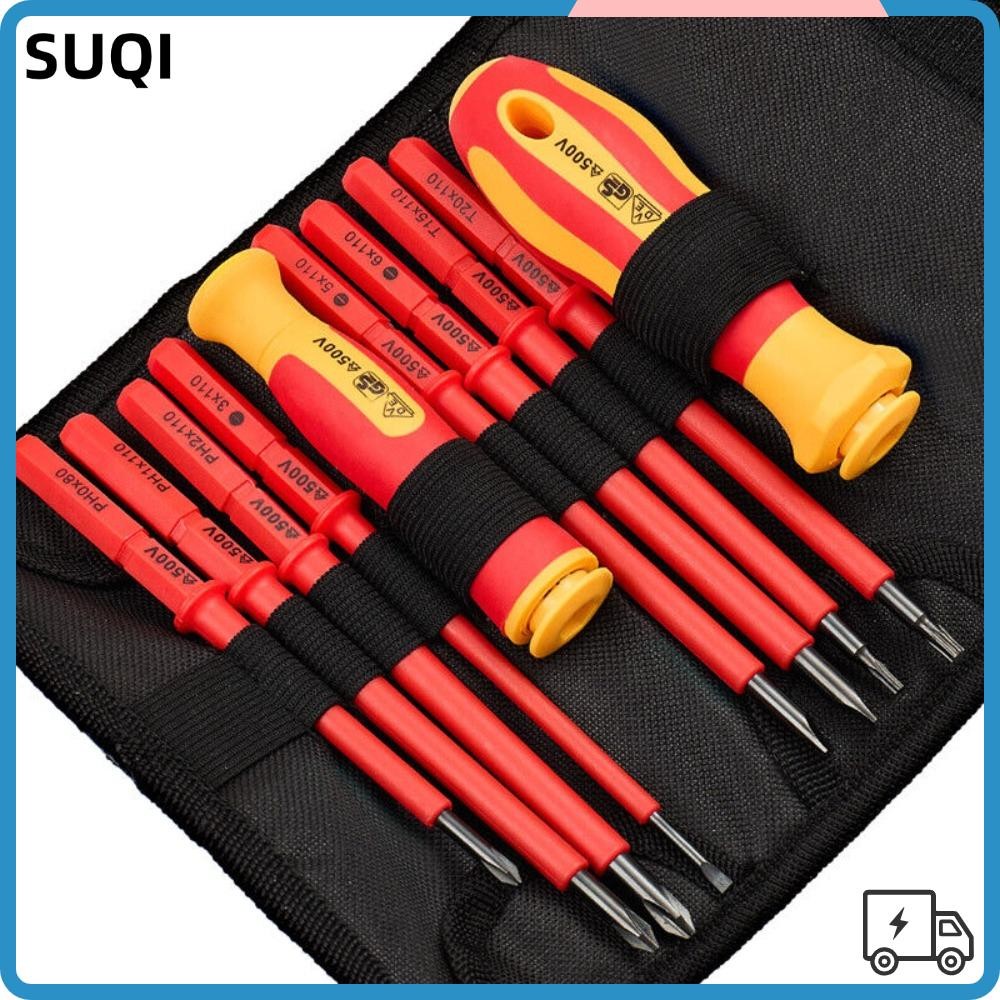 Suqi 10 ชิ้น / เซต ฉนวนกันความร้อน ช่างไฟฟ้า ไขควง เครื่องมือมือ ถอดได้ ดอกสว่าน อเนกประสงค์ กันลื่น อุปกรณ์ช่างไฟฟ้า เครื่องมือซ่อม