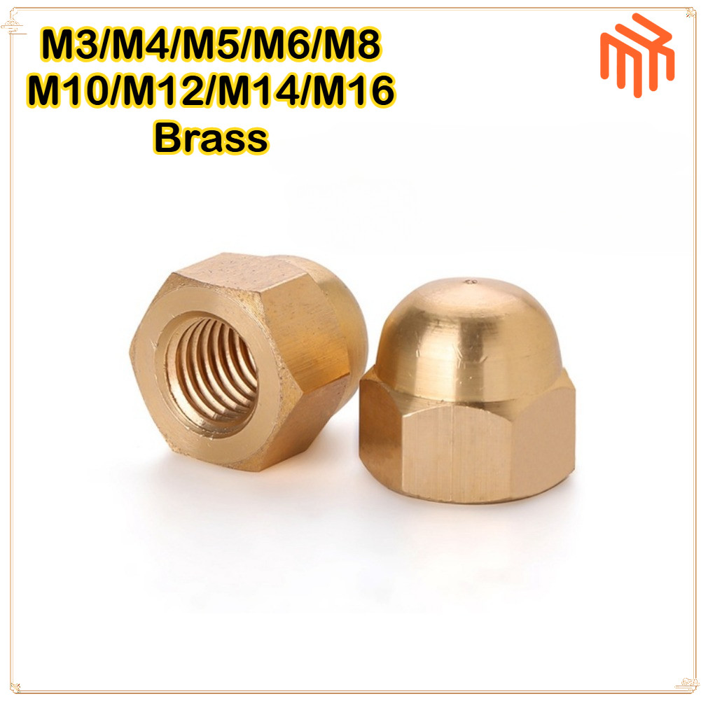 [MX1] หัวน็อต ตัวเมีย หมวก เกลียวมิล หยาบ M12 M14 M16 / Hexagon Domed Cap Nut Brass / น็อตชนิดฝาทองแดง M3M4M5M6M8M10M12