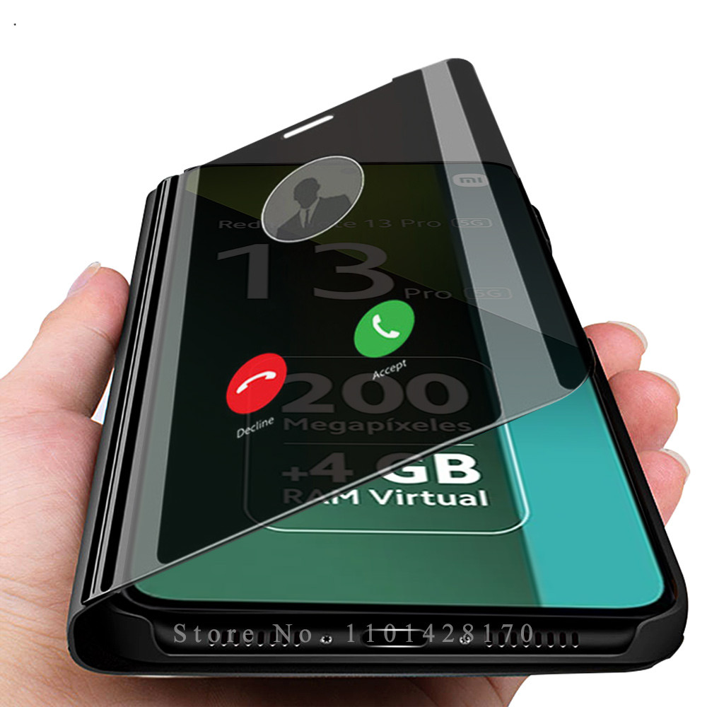สําหรับ Xiaomi Redmi หมายเหตุ 13 Pro กรณีสมาร์ทดูกระจกหนัง Flip Funda Note13 Pro + 13Pro Plus 5G ฝาครอบแม่เหล็กหนังสือขาตั้ง Shell
