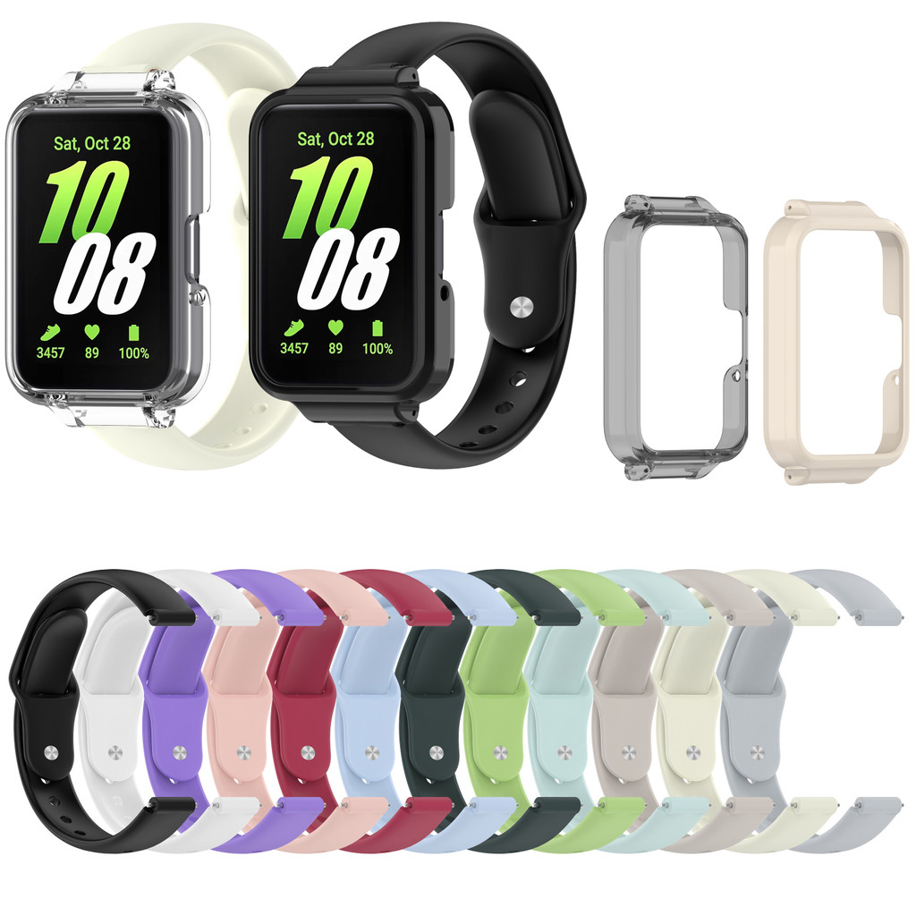 สายซิลิโคน + เคสสําหรับ Samsung Galaxy Fit3 Fit 3 SM-R390 นุ่มสีลูกกวาดนาฬิกาสร้อยข้อมือกีฬาฝาครอบห่วง