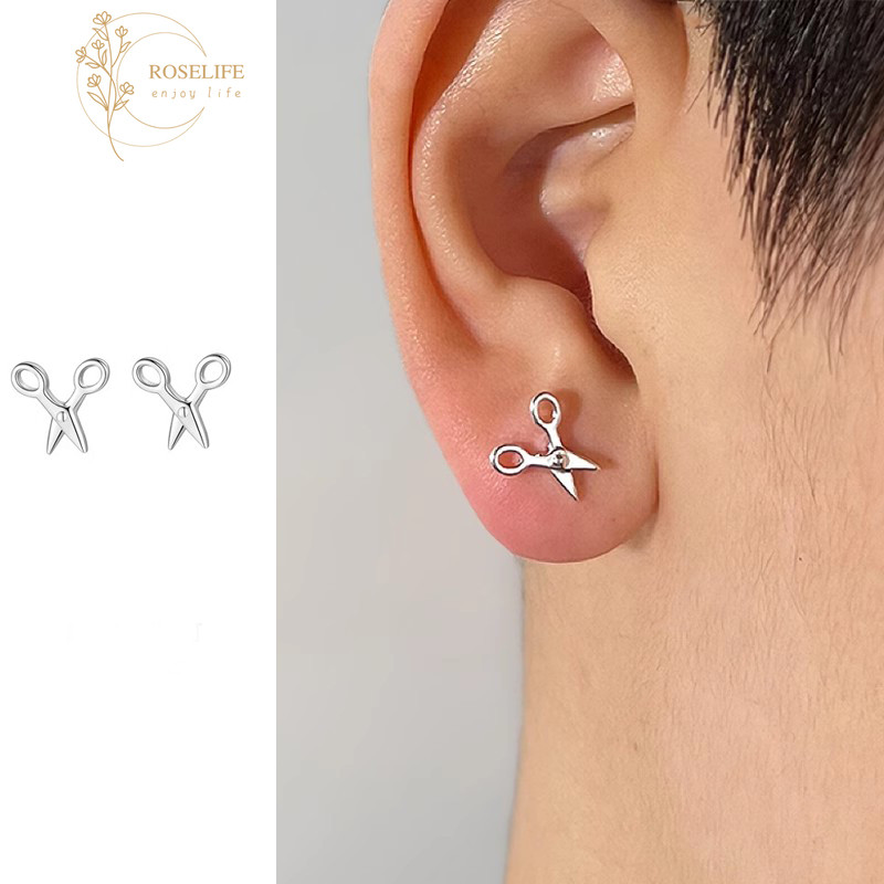 Roselife Unisex S925 เงินกรรไกรต่างหูสตั๊ดสําหรับผู้ชายผู้หญิง Cool แฟชั่นต่างหูขนาดเล็ก Anti-allergy หูเครื่องประดับของขวัญ