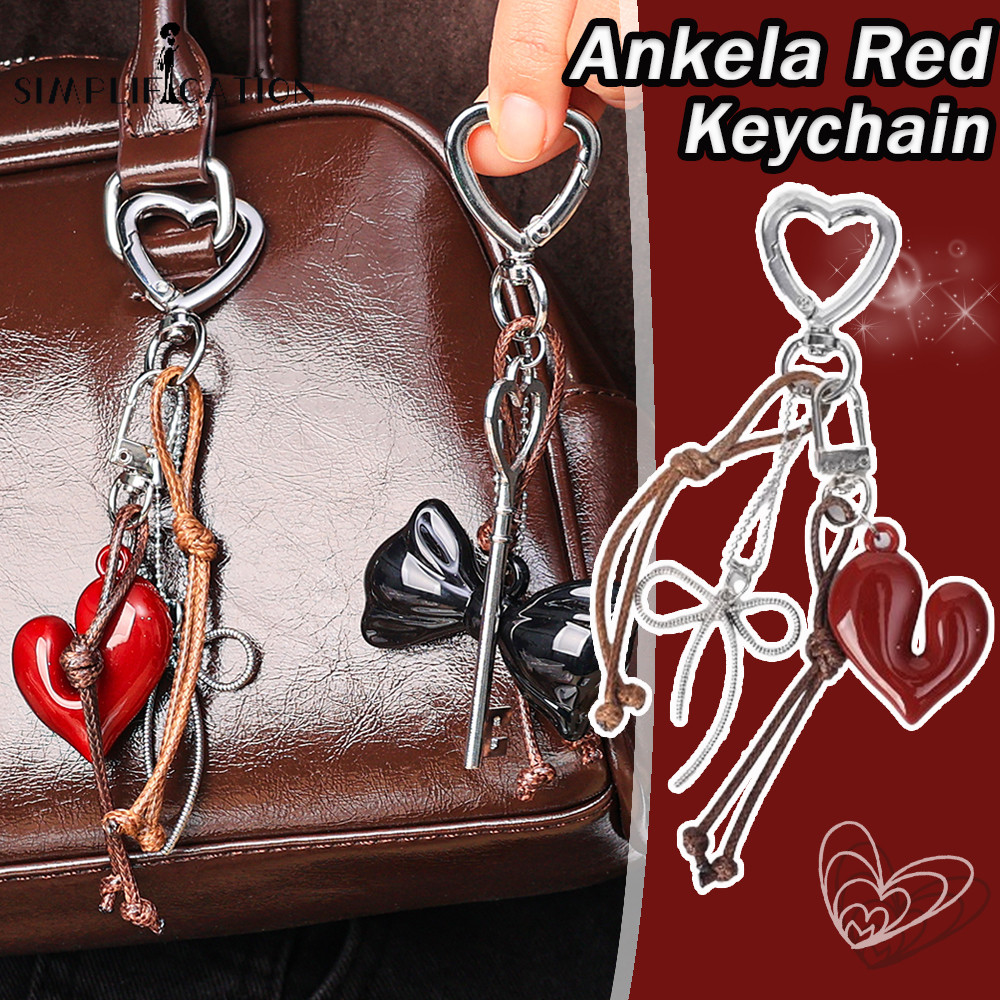 Retro Ankela Red Bowknot Heart-shaped Pendant Key Chains - พวงกุญแจโบว์ Y2K - ห่วงโซ่โทรศัพท์มือถือตกแต่งกระเป๋า DIY