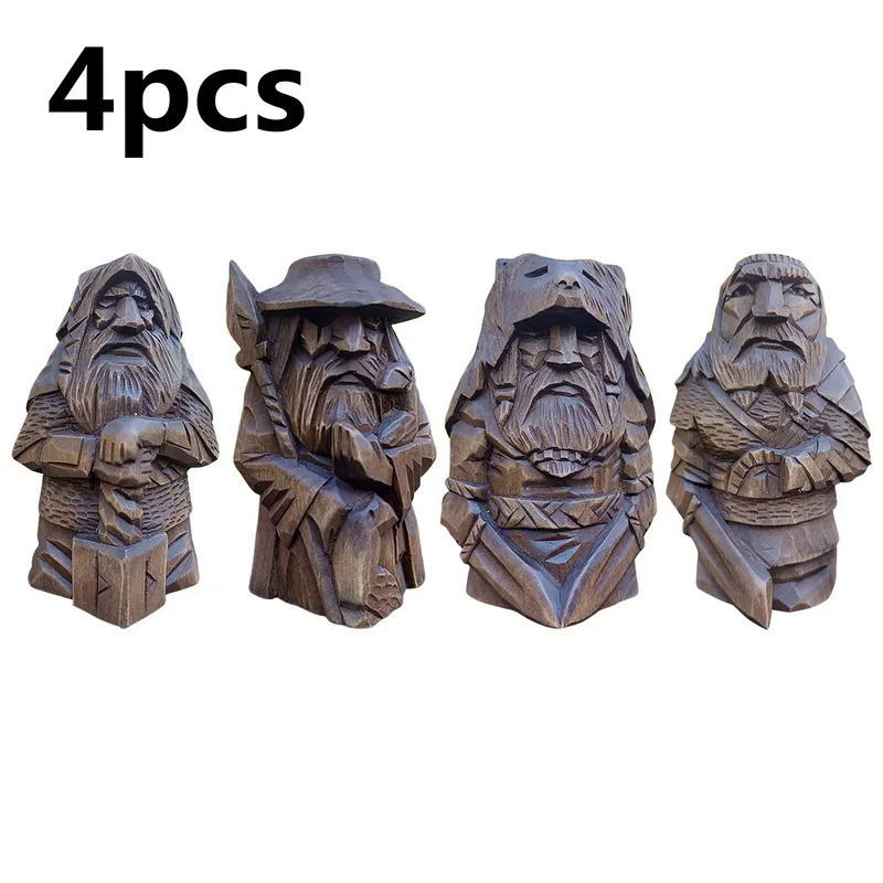 4pcs/set Odin Thor Tyr Ulfhednar Norse Pagan Resin Viking Statue Gift Nordic Resin Ornaments Art Hom