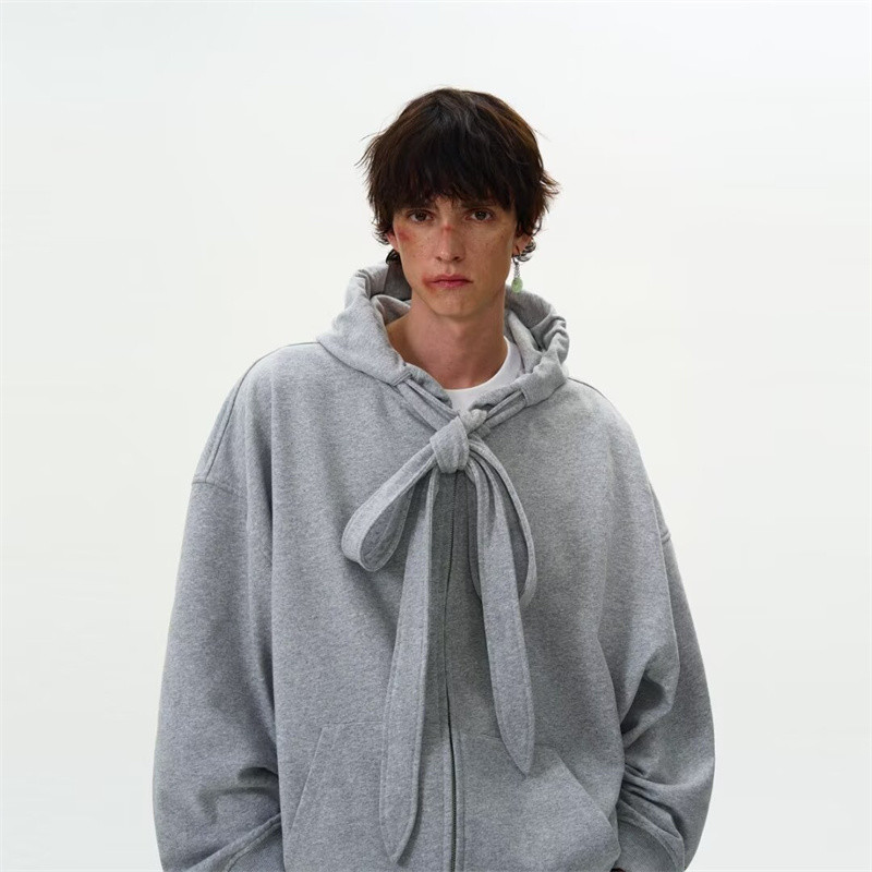 Baolongxin Mens Retro Tie-Drape Hoodie ใหม่สไตล์อเมริกัน All-match Tops สําหรับฤดูใบไม้ร่วง