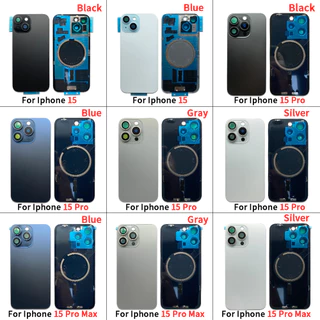 สําหรับโทรศัพท์ 15 ฝาครอบแบตเตอรี่พร้อม NFC กระจกด้านหลังสําหรับโทรศัพท์ 15 Pro Max ด้านหลังประตูแชสซีกรอบ Bezel แผ่นโลหะ