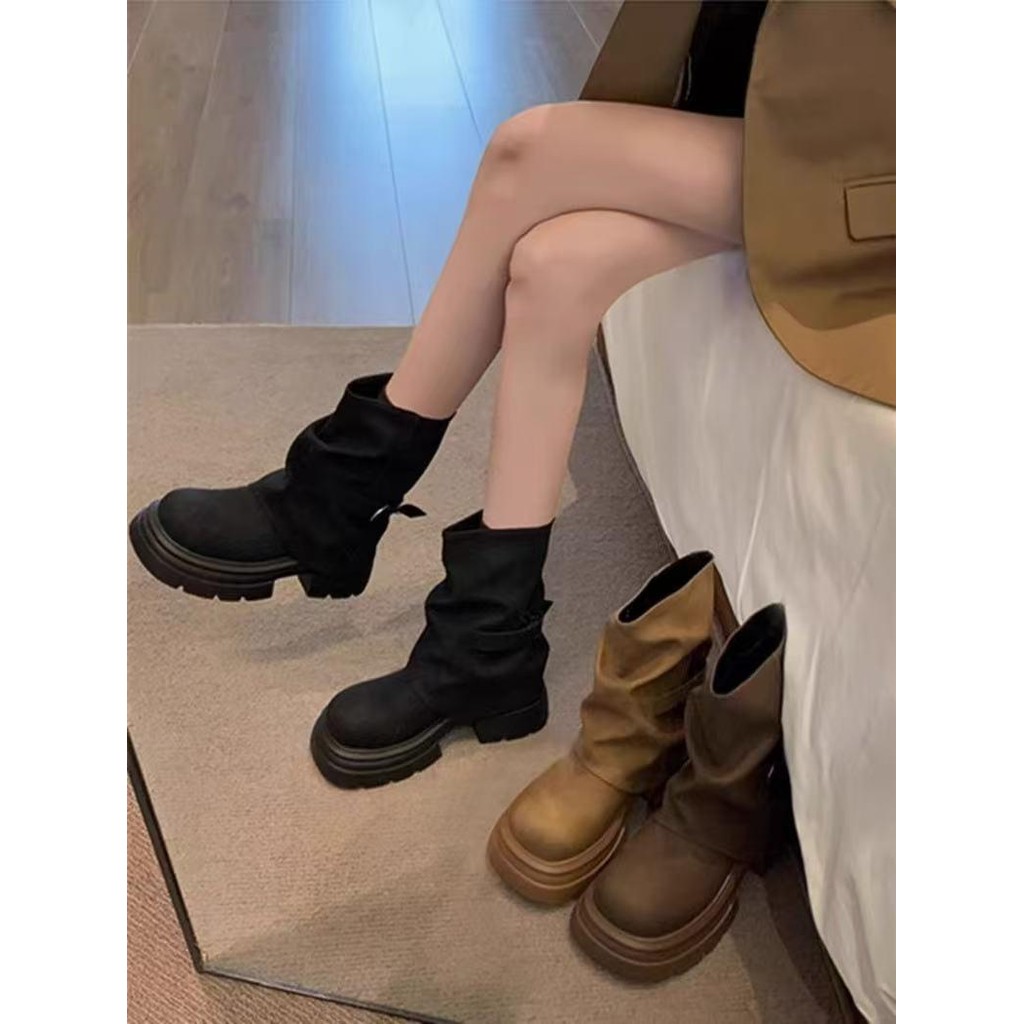 (แนะนำ+1ไซส์ค่ะ)รองเท้าบูทมาร์ตินหุ้มข้อ TX628 สไตล์อังกฤษ พื้นหนา2.5นิ้ว ฤดูใบไม้ร่วง สำหรับกันและกัน ไซส์ 35-40 สีดำ