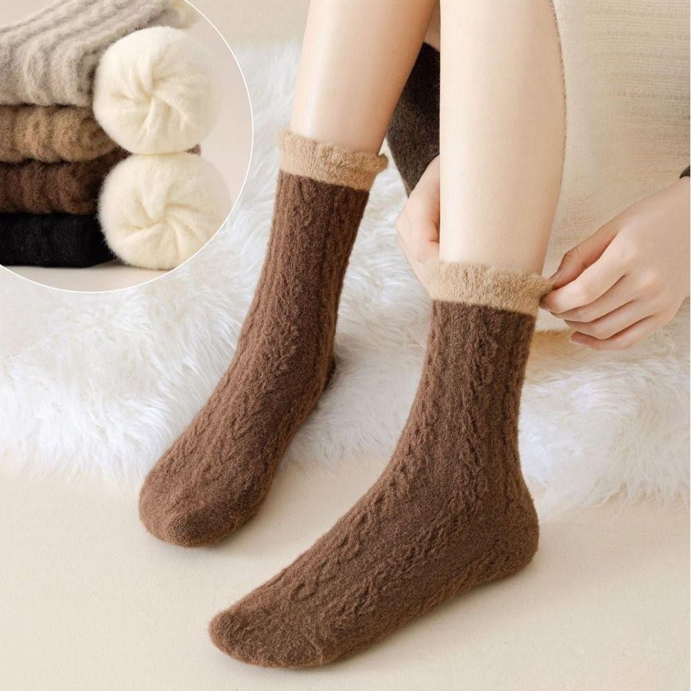 TRENDYZONE ถุงเท้าขนแกะปะการัง, ถุงเท้ากลางหลอดอุ่นปุย, ตุ๊กตาและหนา Super Soft Cozy Slipper ถุงเท้า - รูปที่ 4