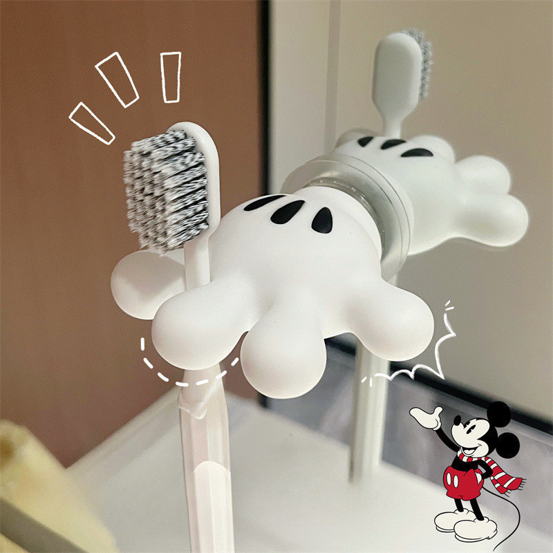 ชั้นวางแปรงสีฟัน ที่เก็บแปรงสีฟัน แบบแขวน ลายการ์ตูนมิกกี้ ปาล์ม ไร้รอยต่อ สําหรับตกแต่งบ้าน ไม่ต้องเจาะผนัง แบบเหนียว