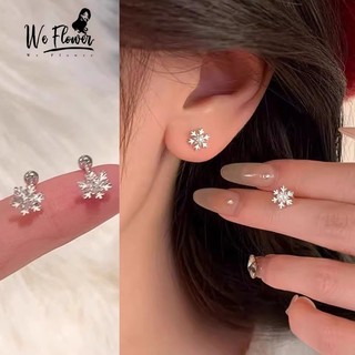We Flower Delicate s925 Silver Snowflake Screw ต่างหูสําหรับผู้หญิงผู้ชายแฟชั่น Pierced Ear Stud เครื่องประดับอุปกรณ์เสริม