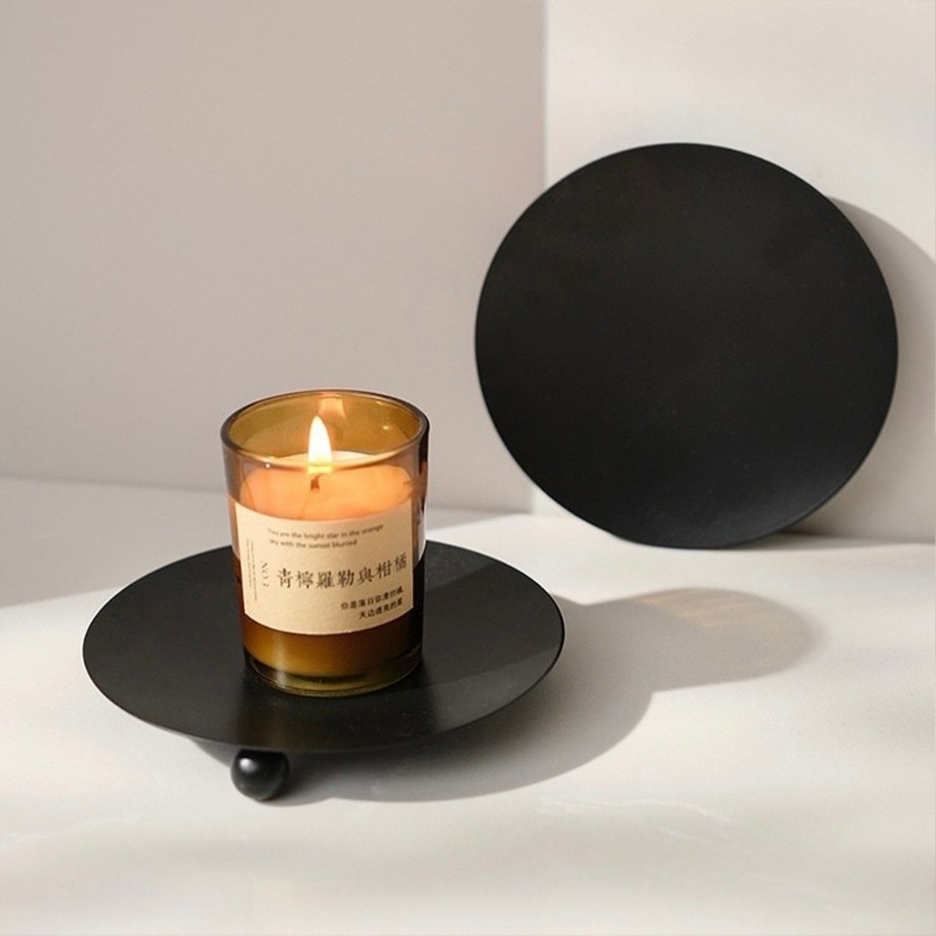 เชิงเทียนเหล็ก ชิงเทียนเหล็กกลม Round iron candle holder ถาด  ของตกแต่งบ้าน เครื่องประดับบ้าน ตกแต่ง
