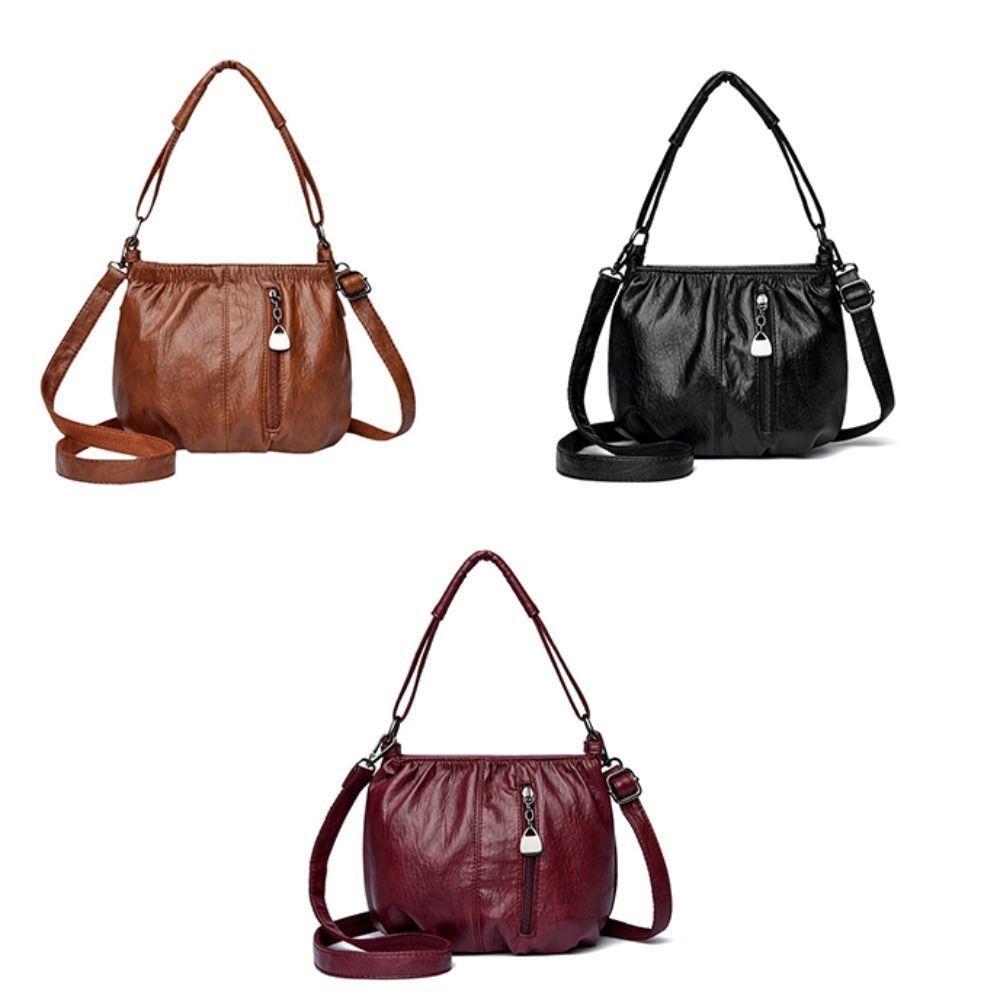 Jsjjingpลําลองหนังน้ําหนักเบาความจุขนาดใหญ่กระเป๋าสะพายขนาดเล็กแฟชั่นหลายชั้นสันทนาการวัยกลางคนกระเป๋าถือสิริกระเป๋าของขวัญวันแม่ - รูปที่ 2