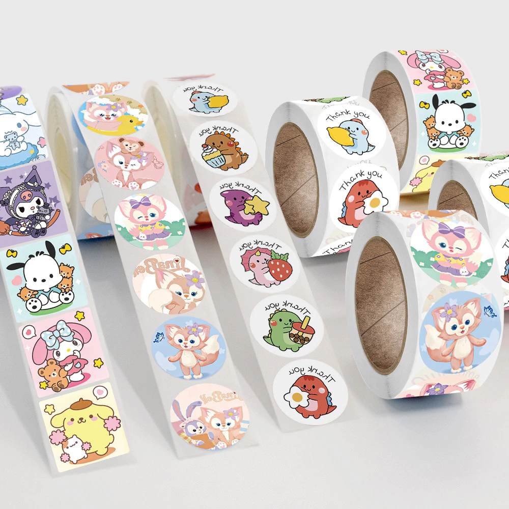 สติ๊กเกอร์ขอบคุณ สติ๊กเกอร์ติดกล่อง สติ๊กเกอร์ 500 ชิ้น/ม้วนสําหรับตกแต่งสแครบบุ้คสติ๊กเกอร์ขอบคุณ