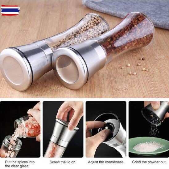 ขวดด พริกไทย เม็ด เกลือ งา พร้อมฐาน Salt pepper mill