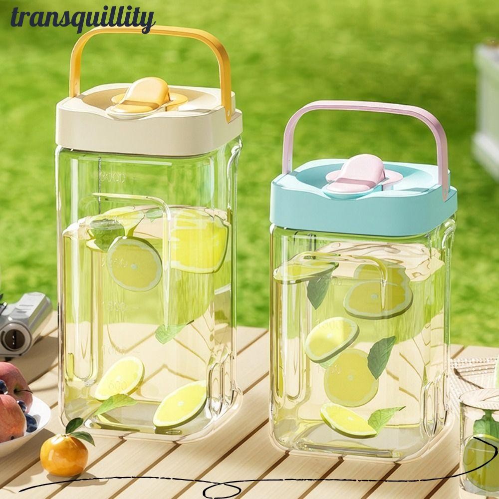 ขวดน้ํา TRANSQUILLITY มีก๊อก, กาต้มน้ําเย็นตู้เย็นแบบพกพา 2.5 ลิตร/3.5 ลิตร, ทนทานความจุขนาดใหญ่ใสขวดน้ําเย็นแคมป์ปิ้งกลางแจ้ง