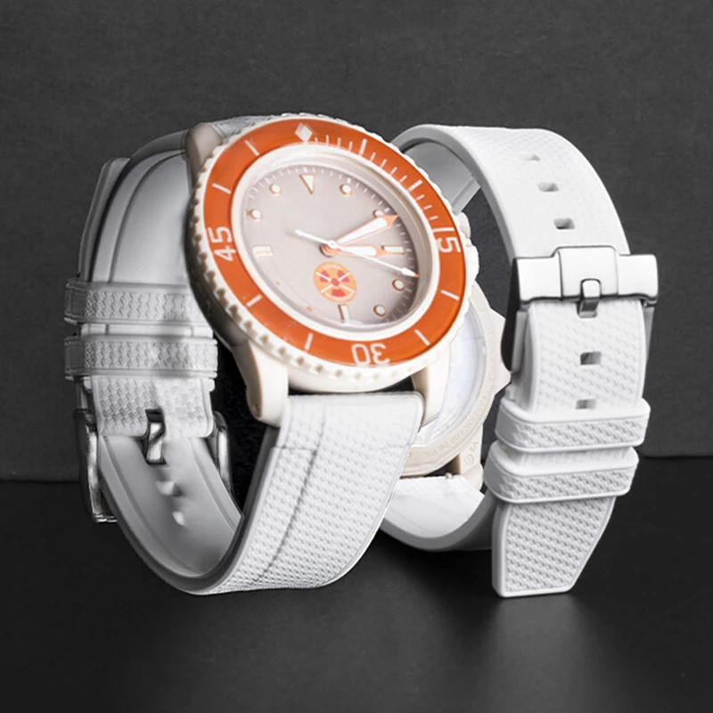 22 มม.สายซิลิโคนเหลวสําหรับ S-watch X Blancpain Fifty Fathoms กันน้ําดําน้ําห้ามหาสมุทรนาฬิกาสร้อยข้อมือสําหรับผู้ชายผู้หญิง