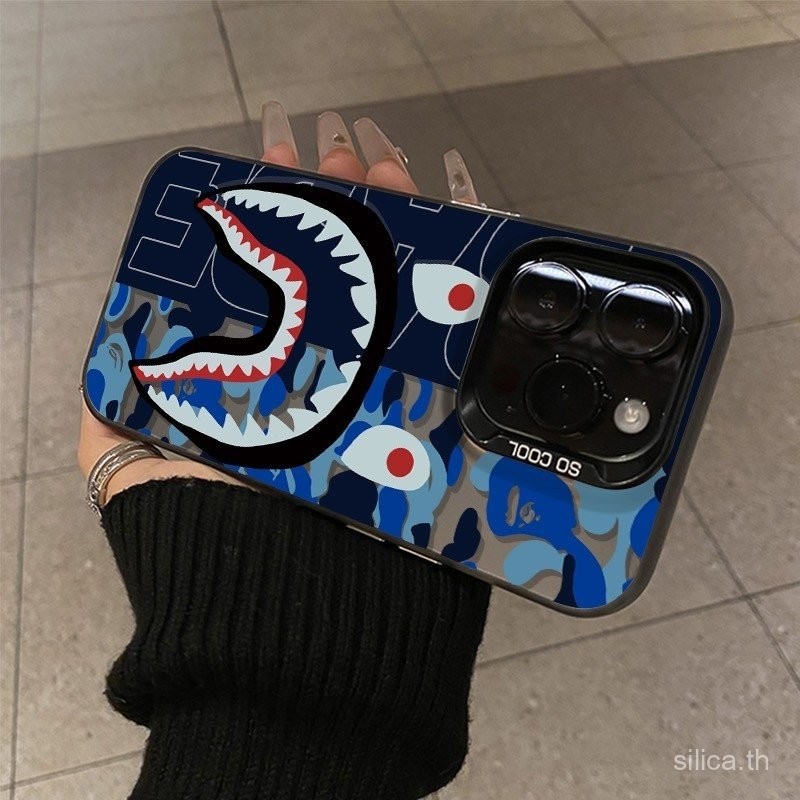 เคสโทรศัพท์ลายฉลามสีน้ำเงินที่เข้ากันได้กับ iPhone 11 12 13 14 15 16 Pro Max 11 Pro Max 12 Pro Max 13 Pro Max 14 Plus 15 Plus 8 Plus XS XR เคสป้องกันกันกระแทก