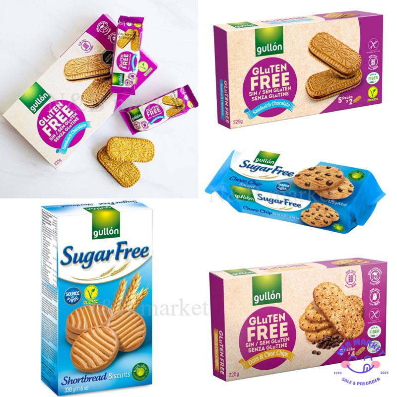 Gullon gluten free biscuit / sugar free biscuit  กูยอง กลูเต้นฟรีบิสกิต ช็อกชิพคุกกี้ ช็อตเบรด มาเรี