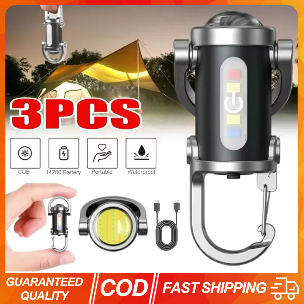 COB ทํางาน TYPE-C ไฟฉาย LED แบบชาร์จไฟได้พวงกุญแจแขวนแบบพกพากันน้ําพวงกุญแจ Camping Pocket Lamp