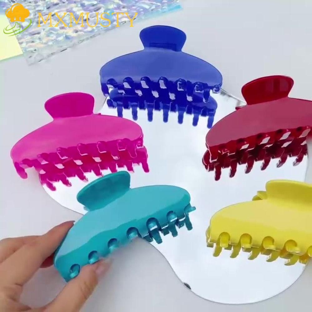 MXMUSTY สดอะซิเตทผมกรงเล็บ,ฉลามคลิปกิ๊บสีทึบฉลามคลิป,สร้างสรรค์กิ๊บเรขาคณิต ชม. หูฟัง ดอกไม้ผมกรงเล็บ สตรีทแวร์