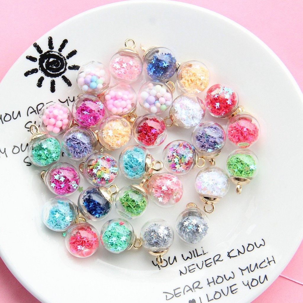รอบคริสตัลบอลจี้ Pentagonal Star ไหลทราย Glitter จี้สร้อยคอสร้อยข้อมือจี้ DIY สร้อยข้อมือลูกปัดเครื่องประดับอุปกรณ์เสริม