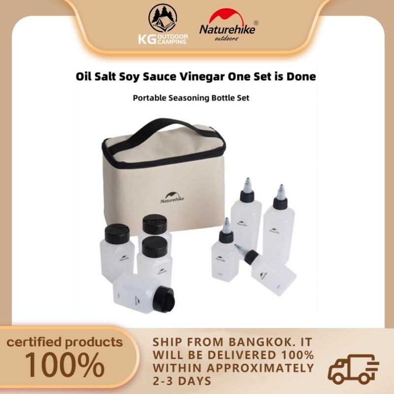 Naturehike อุปกรณ์ตั้งแคมป์บาร์บีคิวกลางแจ้งปิกนิก6/8ชิ้นชุดปรุงรสเครื่องเทศการจัดเก็บขวด อ๋อ พร้อมถุงเก็บ