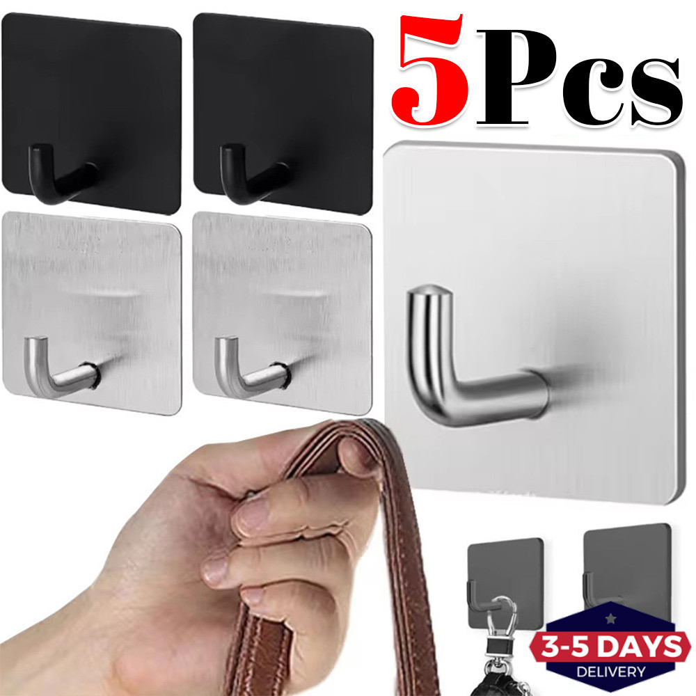 [3-5 วันมาถึง]1/5ชิ้นตะขอกาวอเนกประสงค์,ไม่มีเจาะสแตนเลสผนังตะขอสําหรับผ้าขนหนูเสื้อคลุม,ห้องครัวห้องน้ําจัดเก็บโซลูชั่น