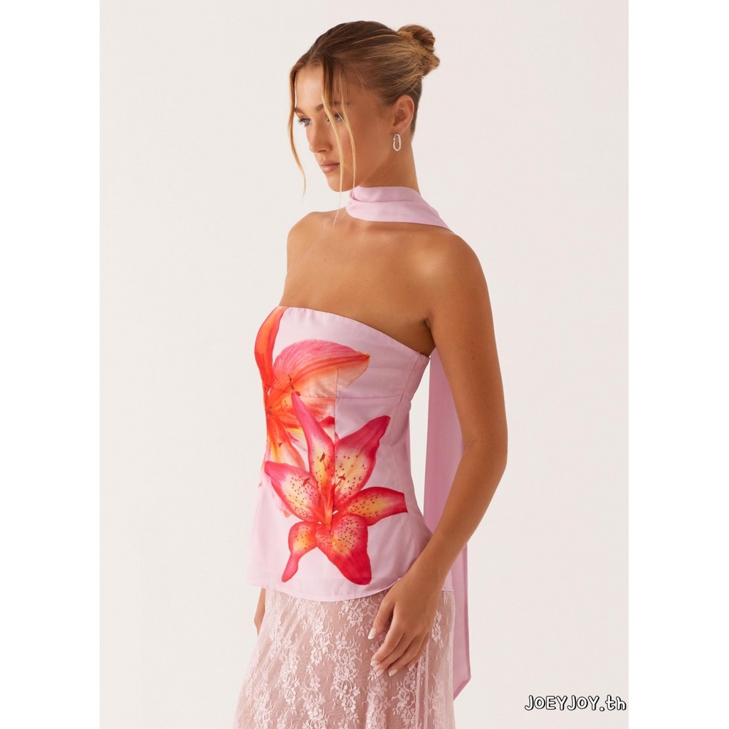 JOEYJOY-เสื้อชั้นในสตรีฤดูร้อนที่ไม่มีสายหนังแขนกุดพิมพ์ลายดอกไม้สลิมฟิต Bandeau พร้อมผ้าพันคอ - รูปที่ 5