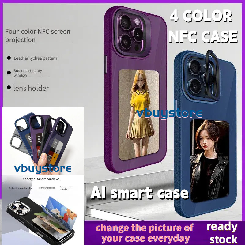 NFC Case AI กรณี 4 หน้าจอสีเคสโทรศัพท์สําหรับ Iphone 16 พร้อมขาตั้ง DIY ปลอก NFC AI ปลอกพร้อมวงเล็บโ