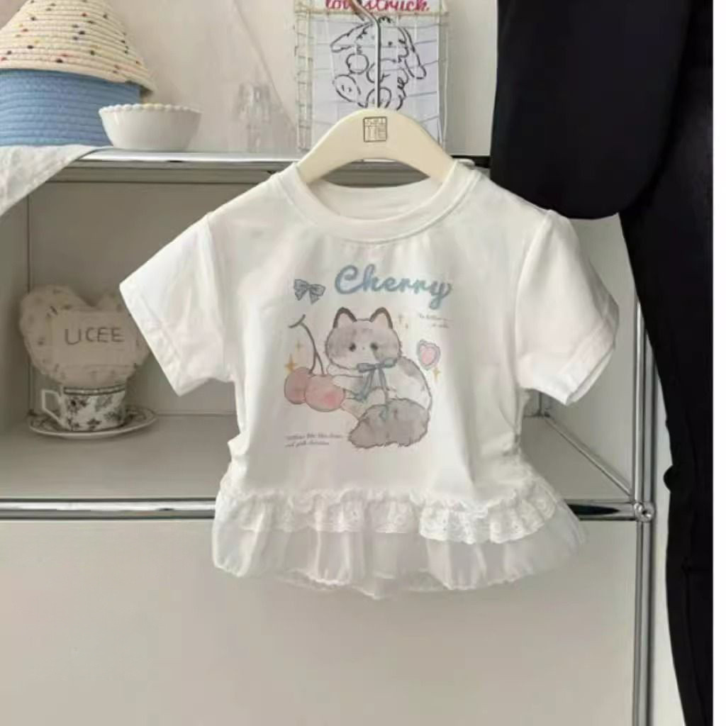 ฤดูร้อน สไตล์เกาหลี เสื้อยืดแขนสั้นสำหรับเด็กผู้หญิง การ์ตูน เสื้อแฟชั่นหวานๆ ขอบลูกไม้ ราคา ถูกที่สุด ดีลบีเคเค แกลเลอรีภาพที่ 6