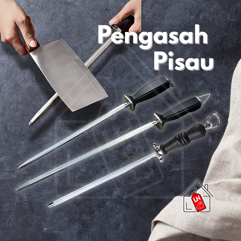 12" & 14" Pengasah Pisau Kinfe Sharpener Asah Pisau Tajam Honing Rod Sharpening Rod Butcher